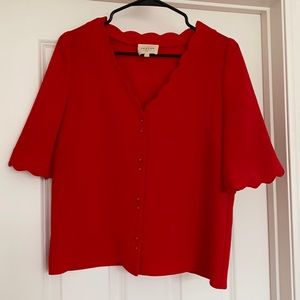 Sezane Antika Blouse, Red, Scalloped Top